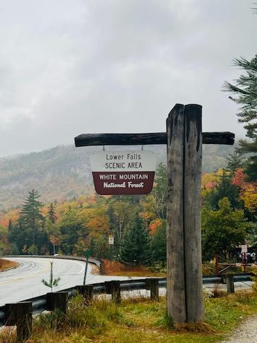 Sign along the road through the White Mountains National Forest in New Hampshire