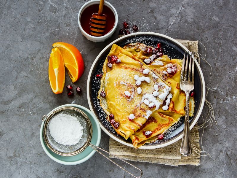 Almond Crepes with Pomegranates