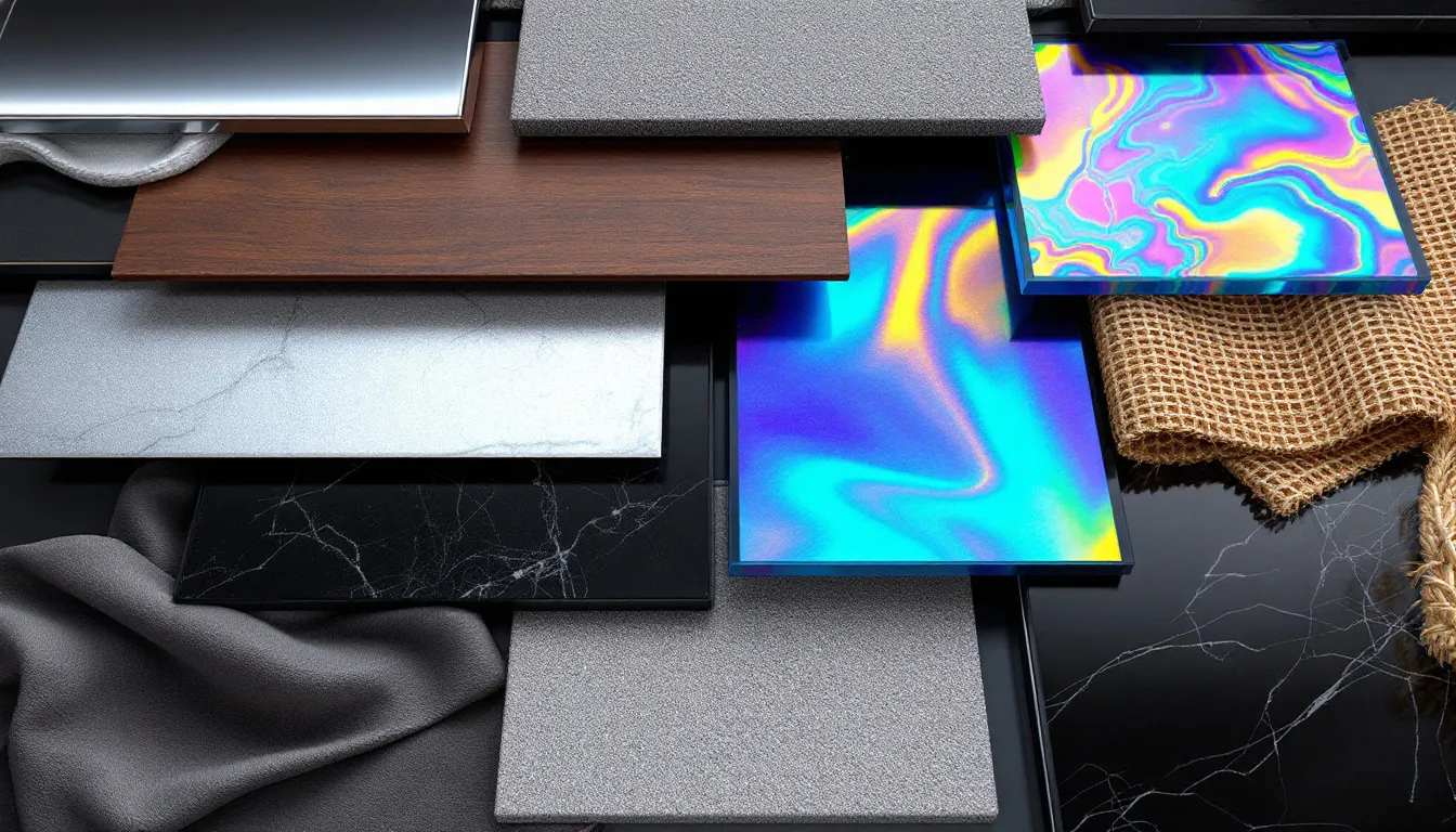 Various color choices for rendering materials displayed together.