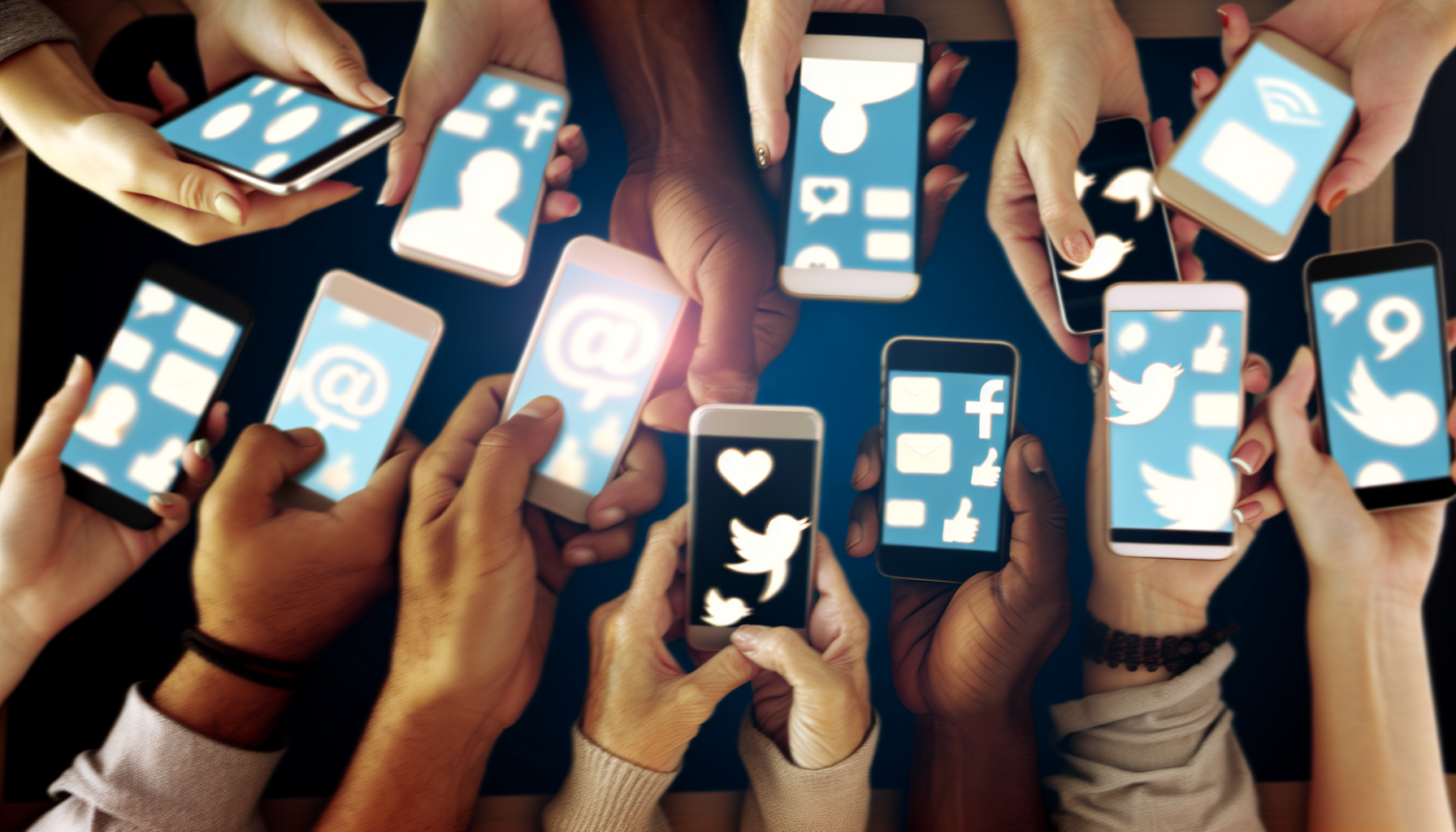 Photo of diverse hands using smartphones for social media