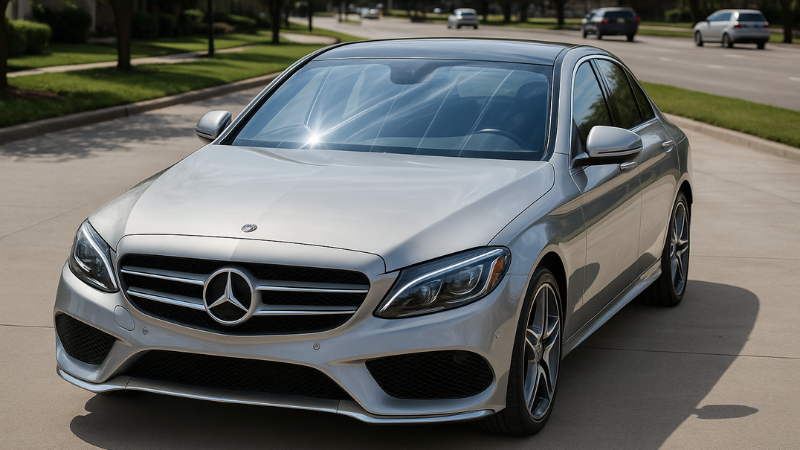Windscreen of a silver Mercedes is protected by a Film