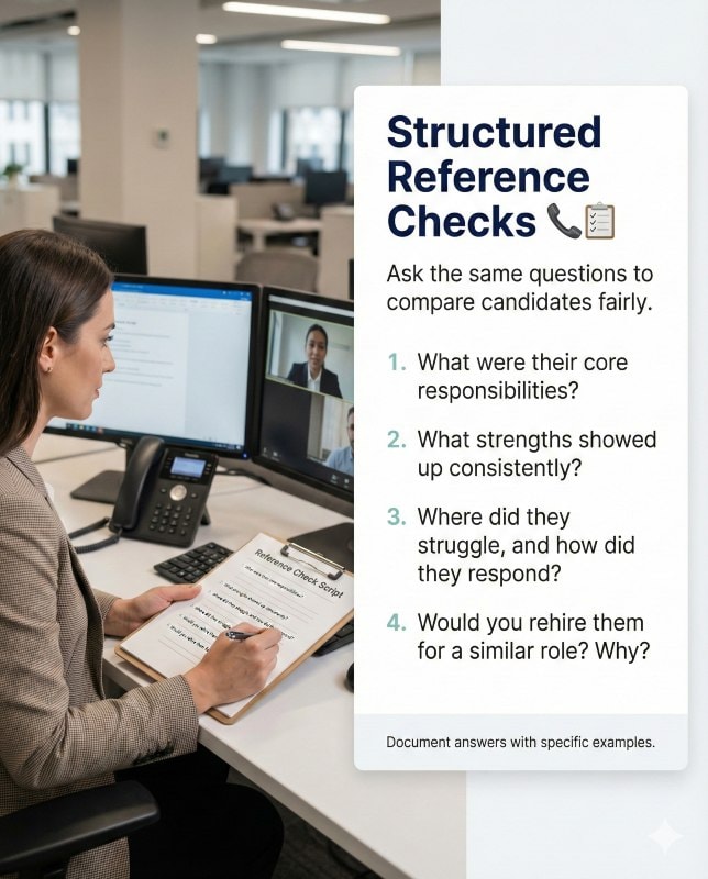 Structured reference check questions to evaluate fit for job
