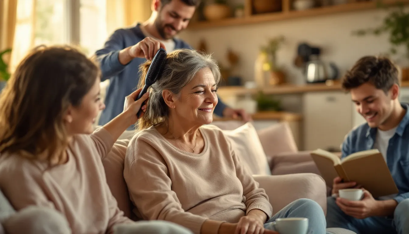 A stroke survivor receiving assistance with daily living activities in Houston.