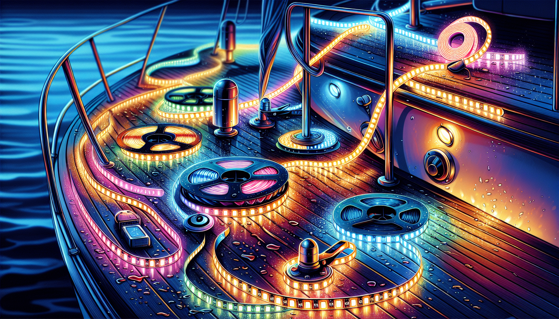 An illustration showing various marine LED tape lights.