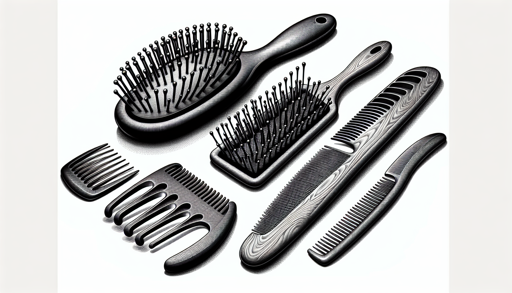 Illustration of different types of hair brushes