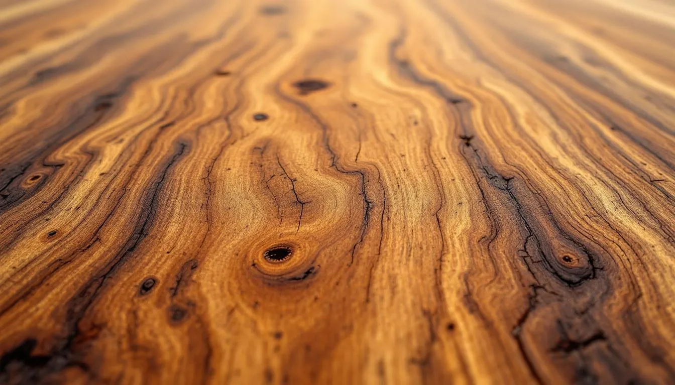 A close-up view of acacia wood grain reveals its natural texture and beautiful colour variations, highlighting the rustic charm and quality craftsmanship of this durable material. The intricate patterns reflect the wood's unique character, making it a stunning choice for any living space or entertainment unit.