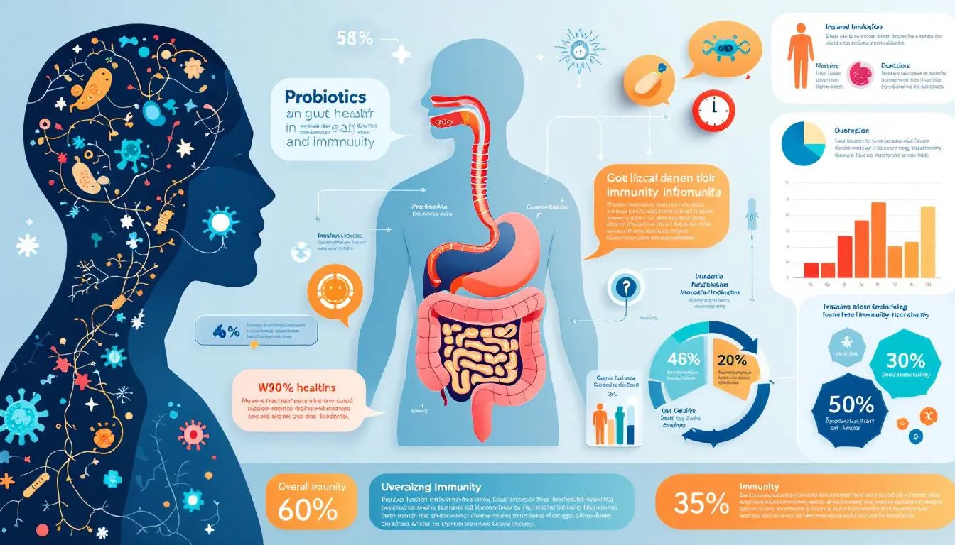 A depiction of probiotics and their role in gut health and immunity.