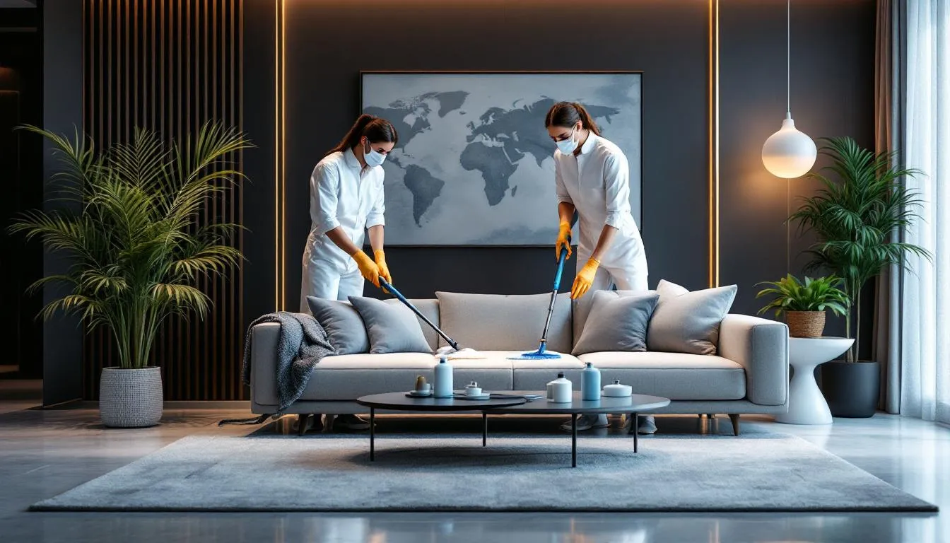 Eco-friendly cleaning products used by professional sofa cleaners in Dubai.