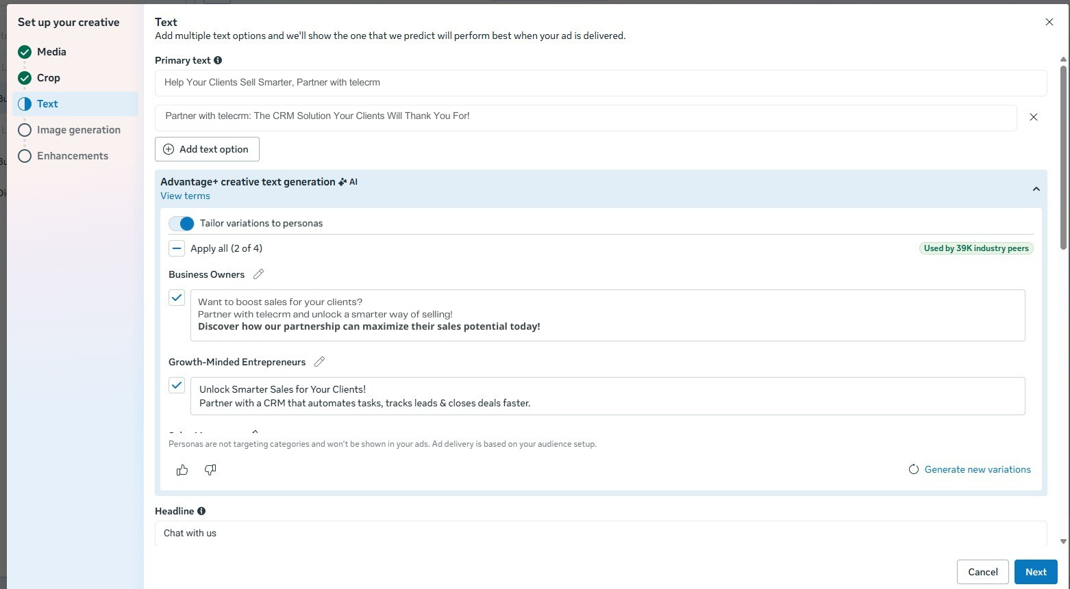 Facebook Lead Ads to WhatsApp: The Complete Playbook (2026) 6 Adding text to the ad