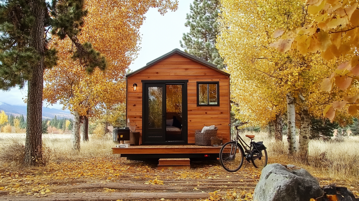 Detailed architectural view of tiny house models and floor plans, showing smart space options and built-in features. Interior design layout demonstrates how people live efficiently in small homes with style.