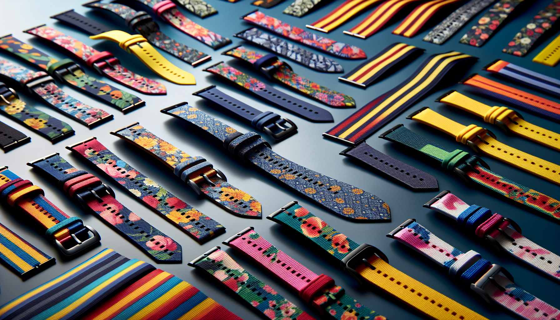 Various nylon watch straps in different colors and styles.