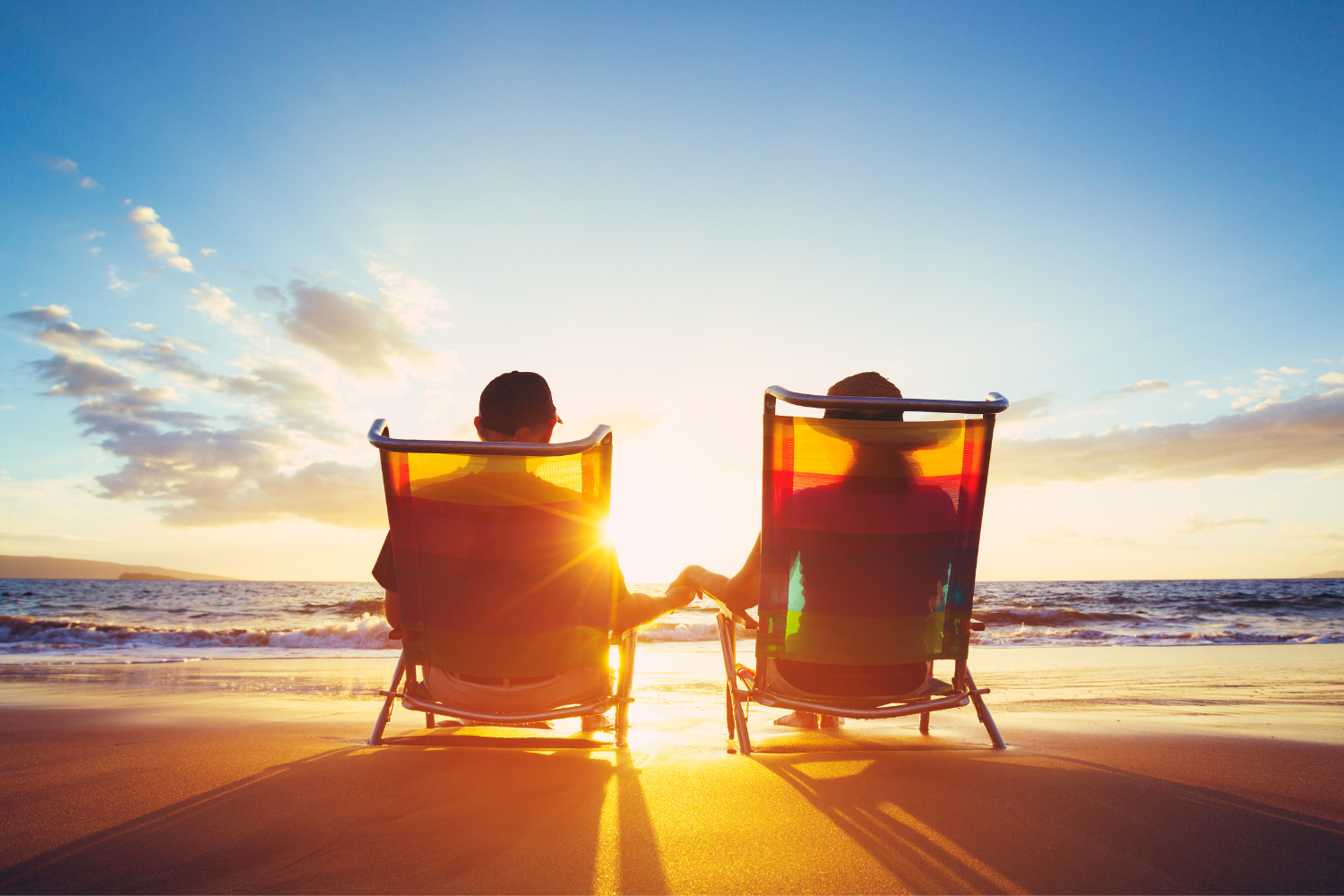 Two people on a vacation at the beach.