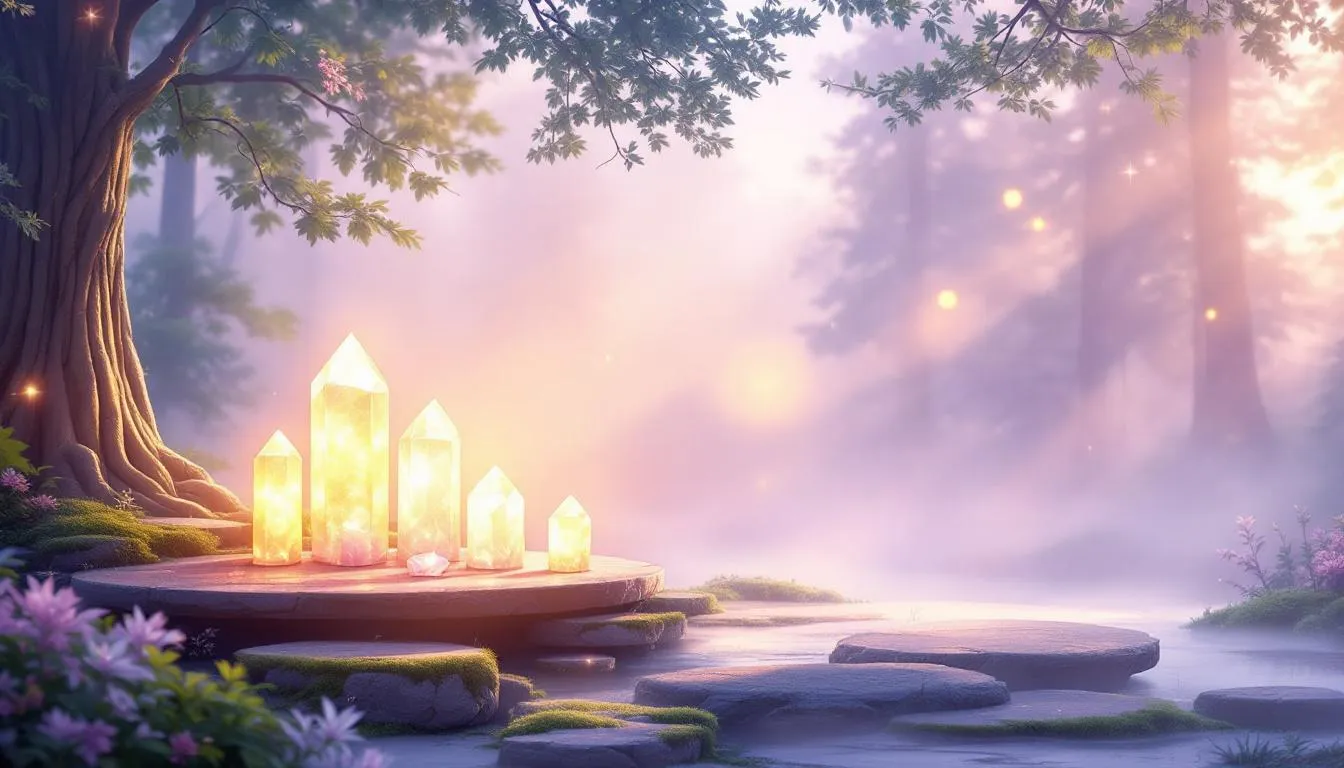 A mystical arrangement of spiritual crystals promoting trust and faith.