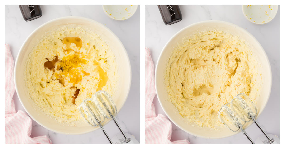 egg, vanilla, and lemon zest added to creamed butter and sugar