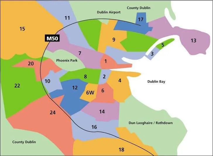 Mapa de Dublín con sus distritos