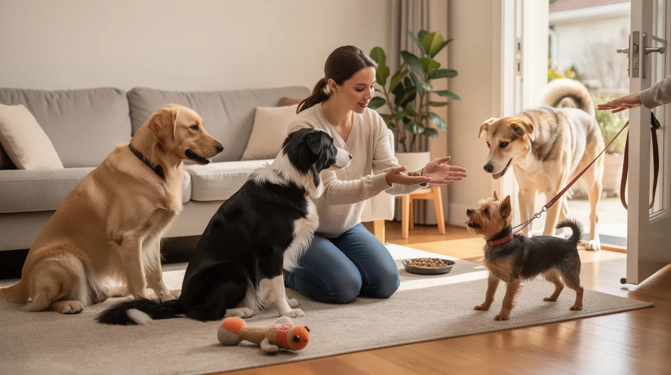 The image features a dog in a calm down position, patiently waiting for a treat held in a closed fist by its owner. This scene captures the essence of impulse control training, showcasing the dog's focus and self-control amidst the excitement of the game.