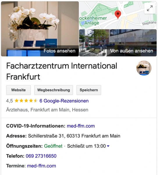 Fachärzte in Frankfurt bei Google finden