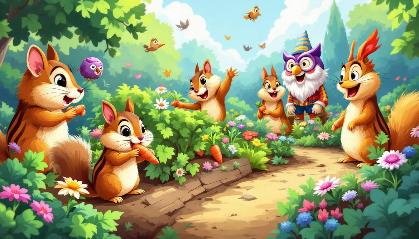 Preventive measures against chipmunk infestation depicted in a garden.