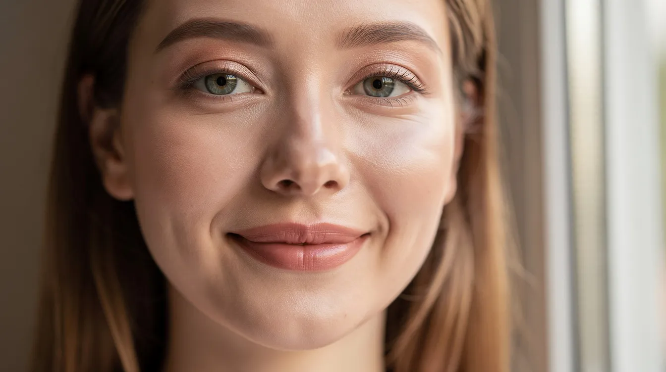 Una mujer sonriente con ojos de aspecto natural y descansado se encuentra iluminada por luz natural. Su expresión refleja confianza y satisfacción, resaltando la belleza de su mirada, posiblemente después de un procedimiento de cirugía de párpados, como la blefaroplastia, que mejora la apariencia de los párpados superiores e inferiores.