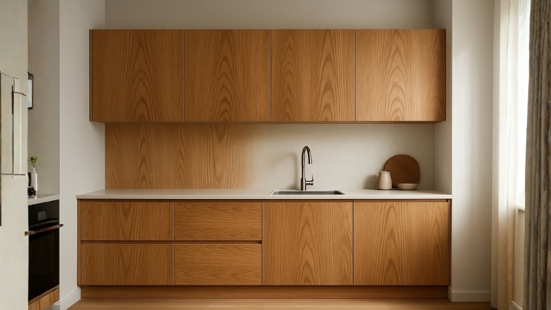 Kitchen wrapped with Oak vinyl wrap