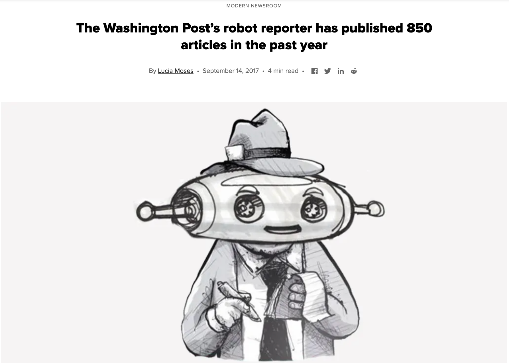 Headline about Washington Post using AI for articles