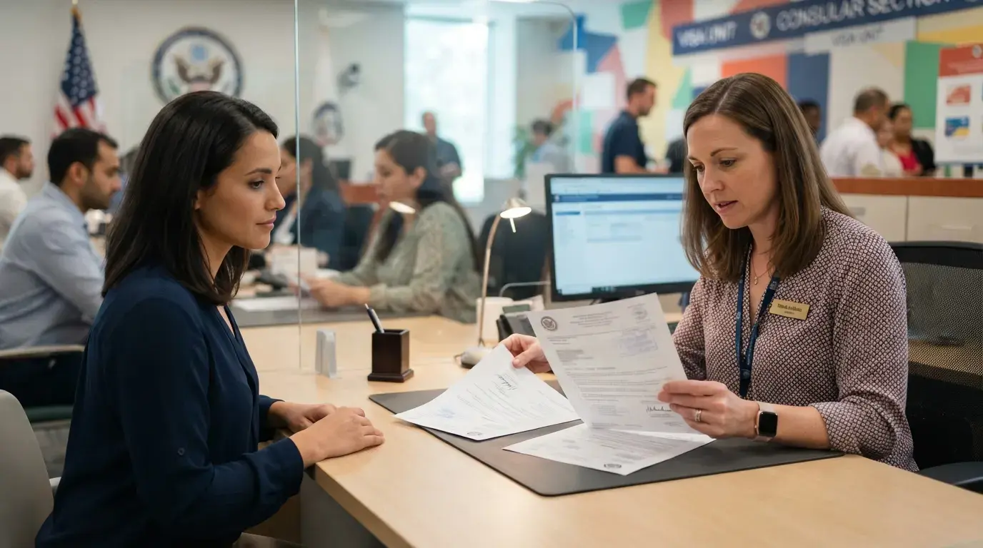 Visa officer comparing a flight reservation with travel insurance dates
