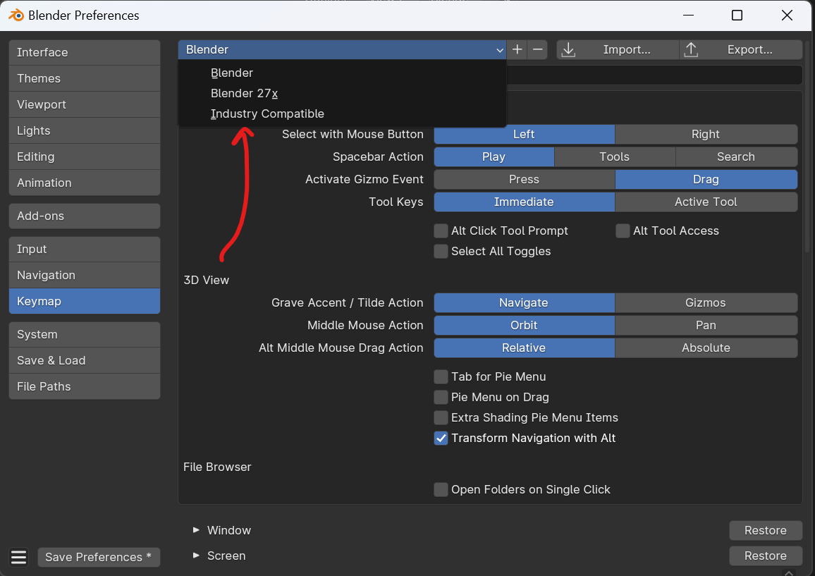 Changing the blender keymap to industry compatible