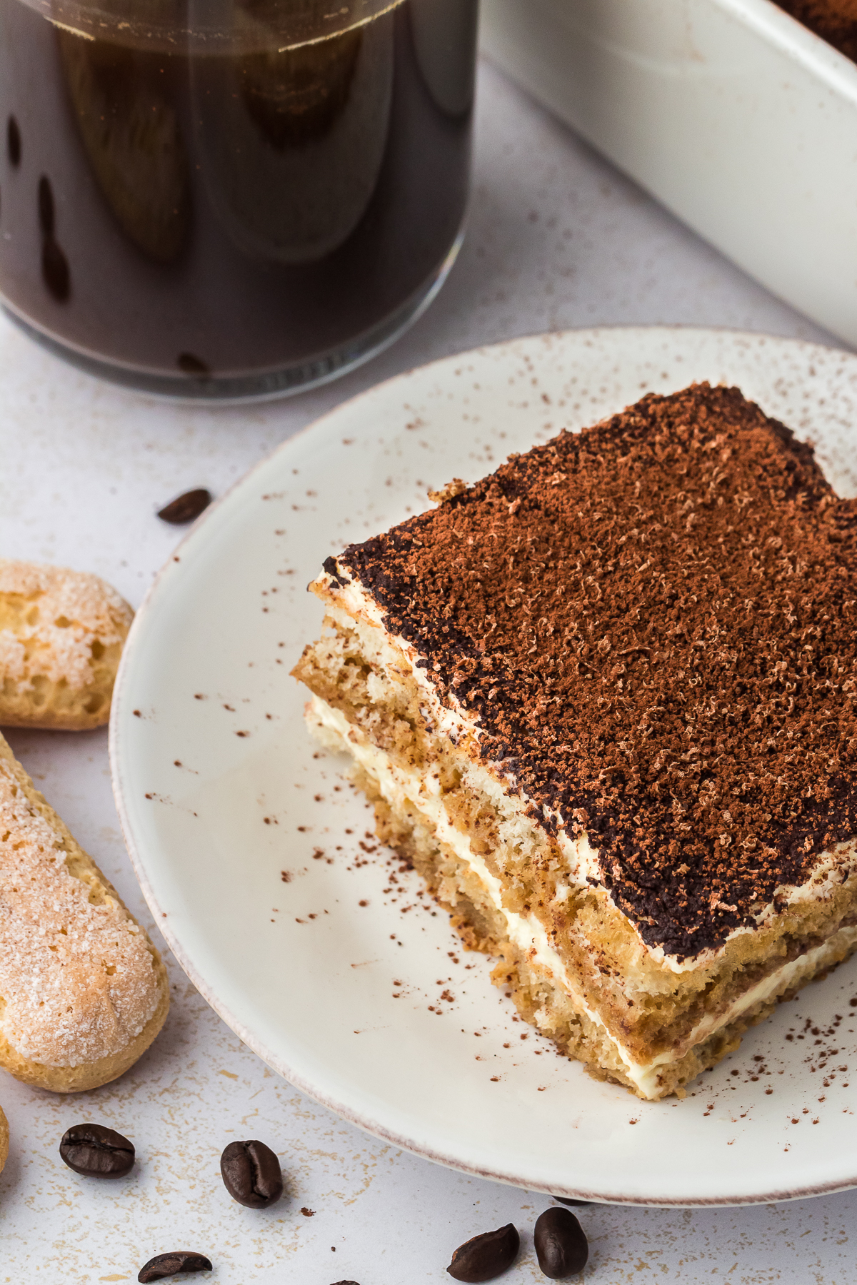 slice of tiramisu on a plate