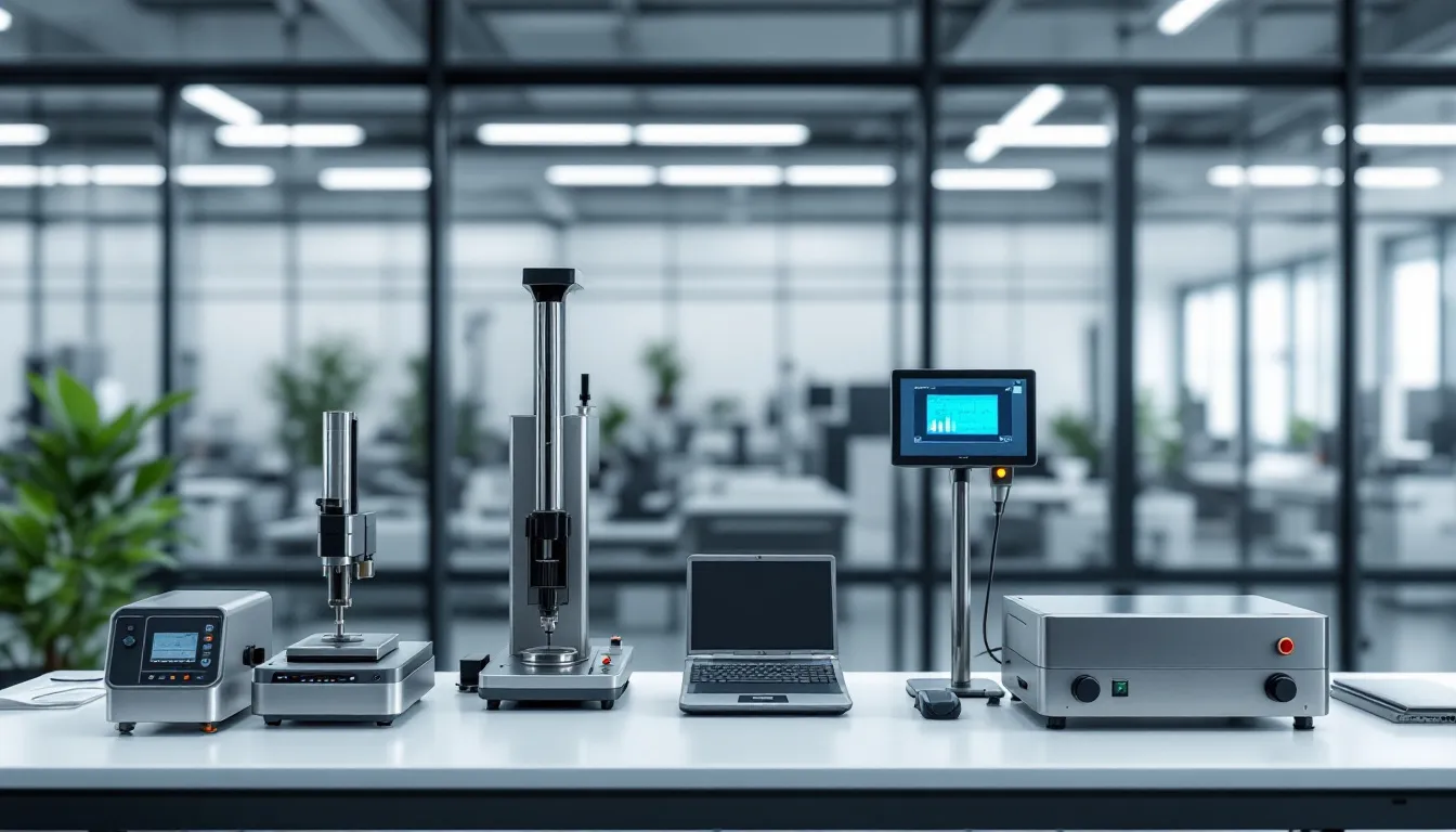 Quality assurance process in plastic extrusion with testing equipment.