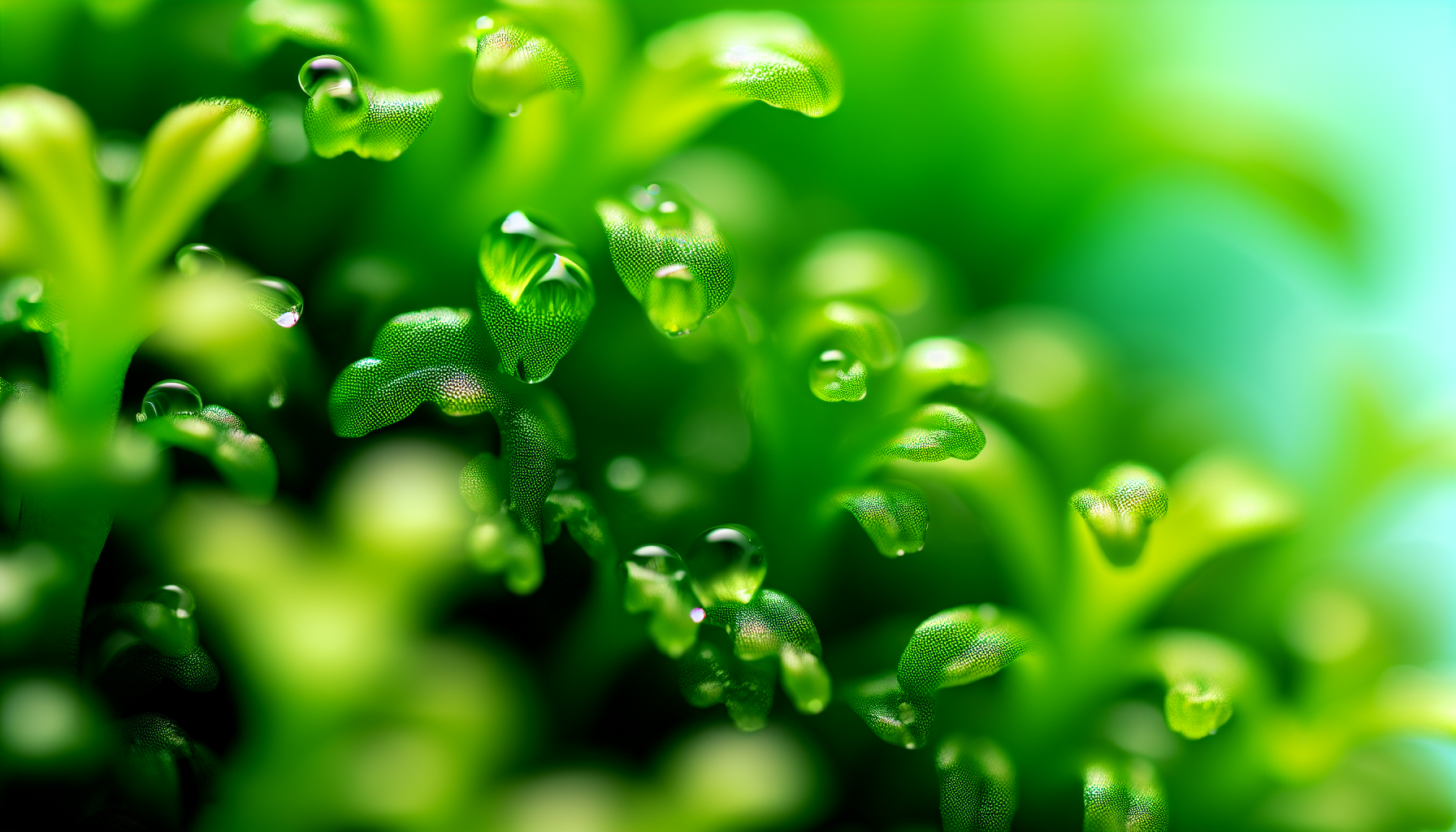 A close-up of sea moss leaves with water droplets, symbolizing hydration and skin health benefits