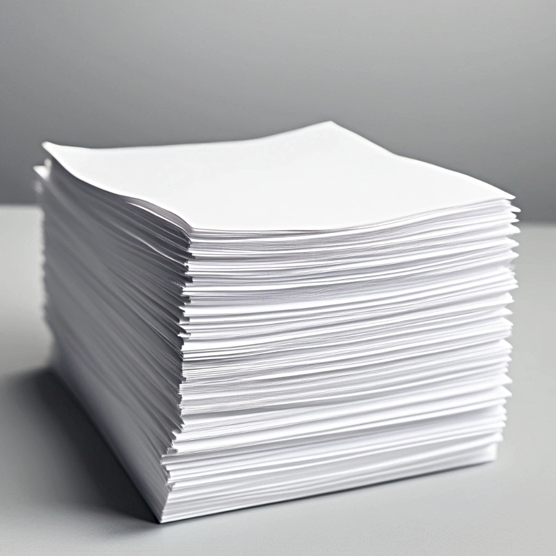A stack of white sheets of printer paper