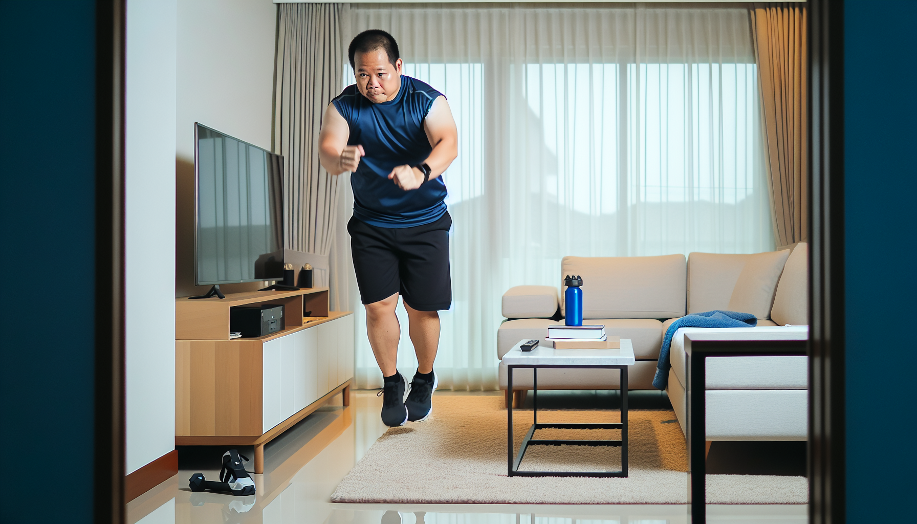 A person doing high intensity interval training (HIIT) at home