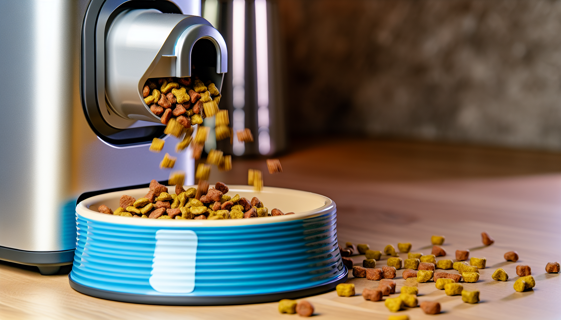 Automatic feeder dispensing food into a pet's bowl