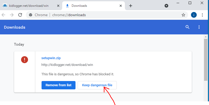 Keep dangerous file on Chrome 