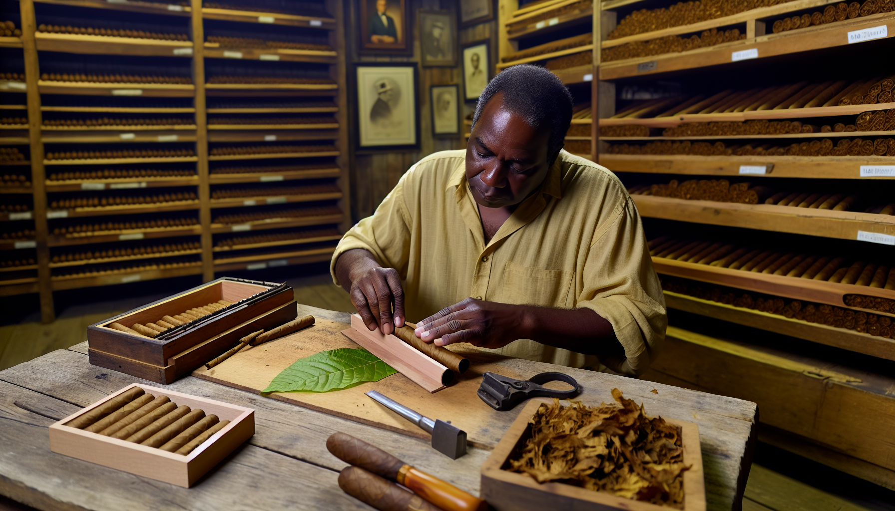 Cigar artisan hand-rolling a premium cigar