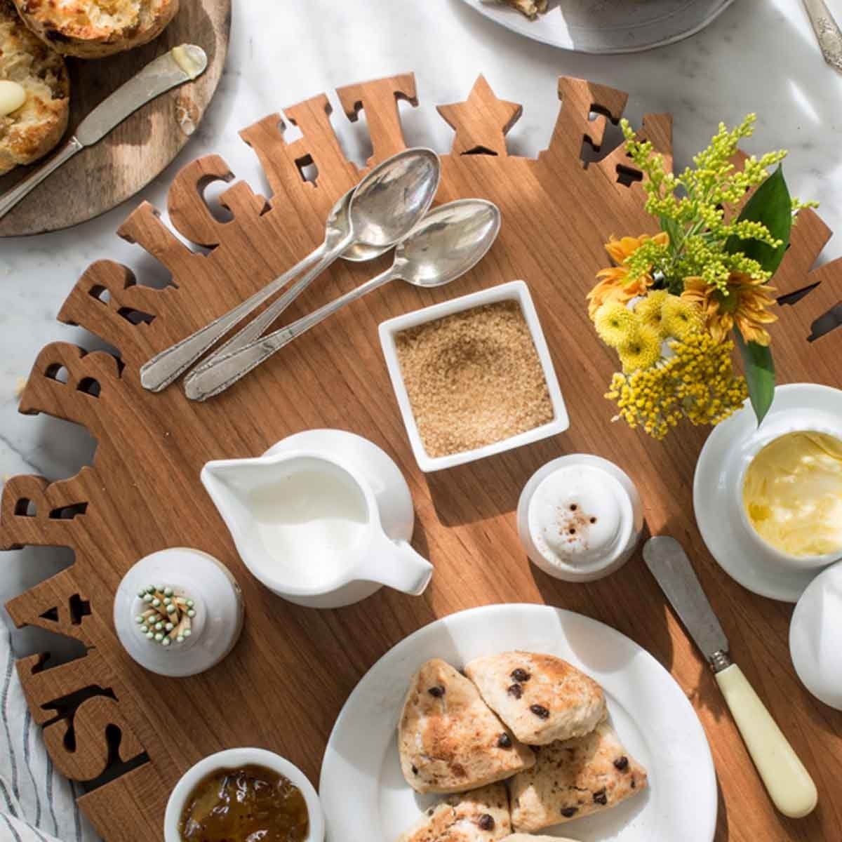 wooden lazy susan with food