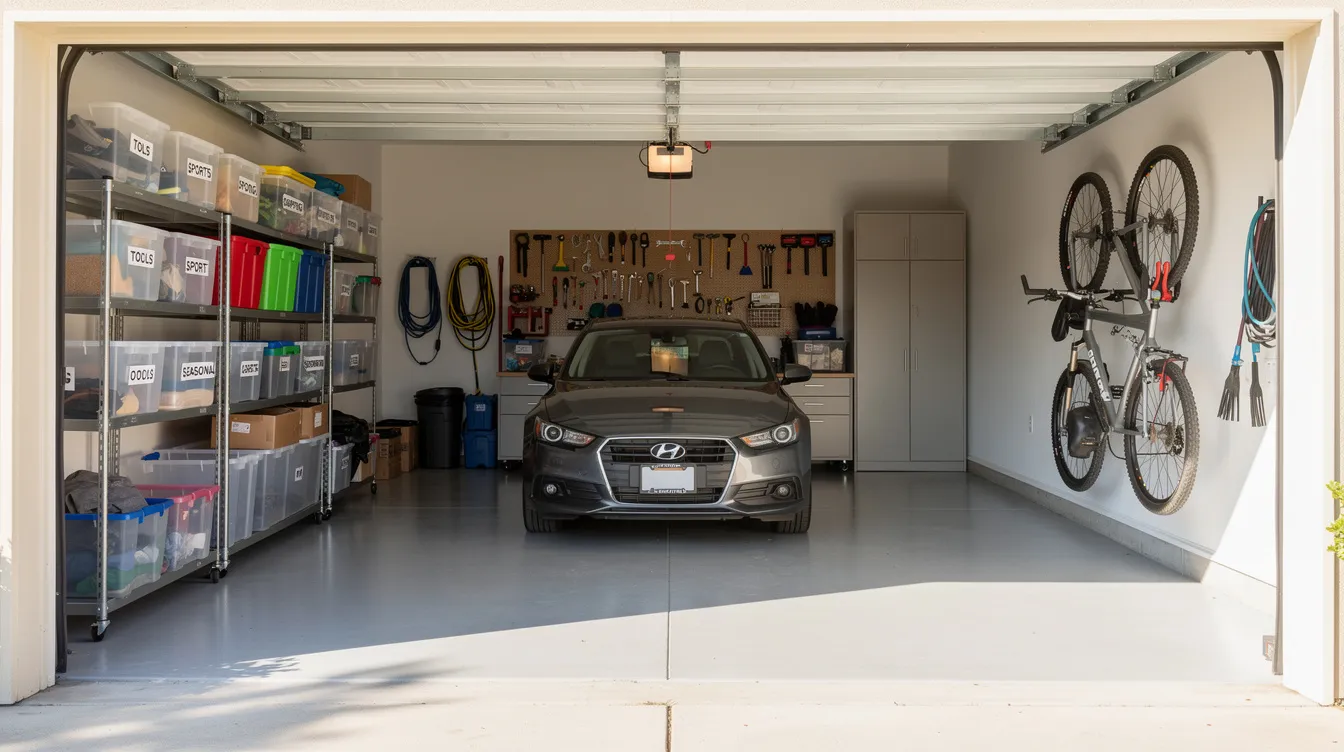 The image depicts a clean and organized garage after a successful junk removal service, showcasing neatly arranged storage solutions and free space, free from excess junk and unwanted items. The transformation highlights the efficiency and professionalism of the junk hauling team, providing homeowners with a stress-free solution to reclaiming their space.