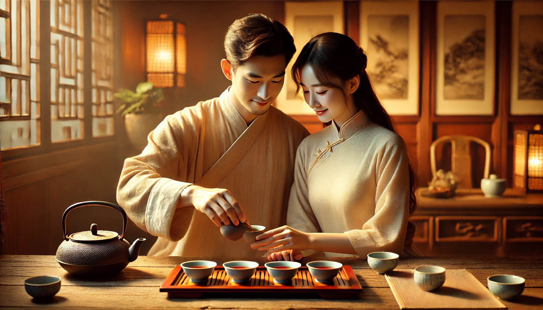 a couple performing a tea ceremony together