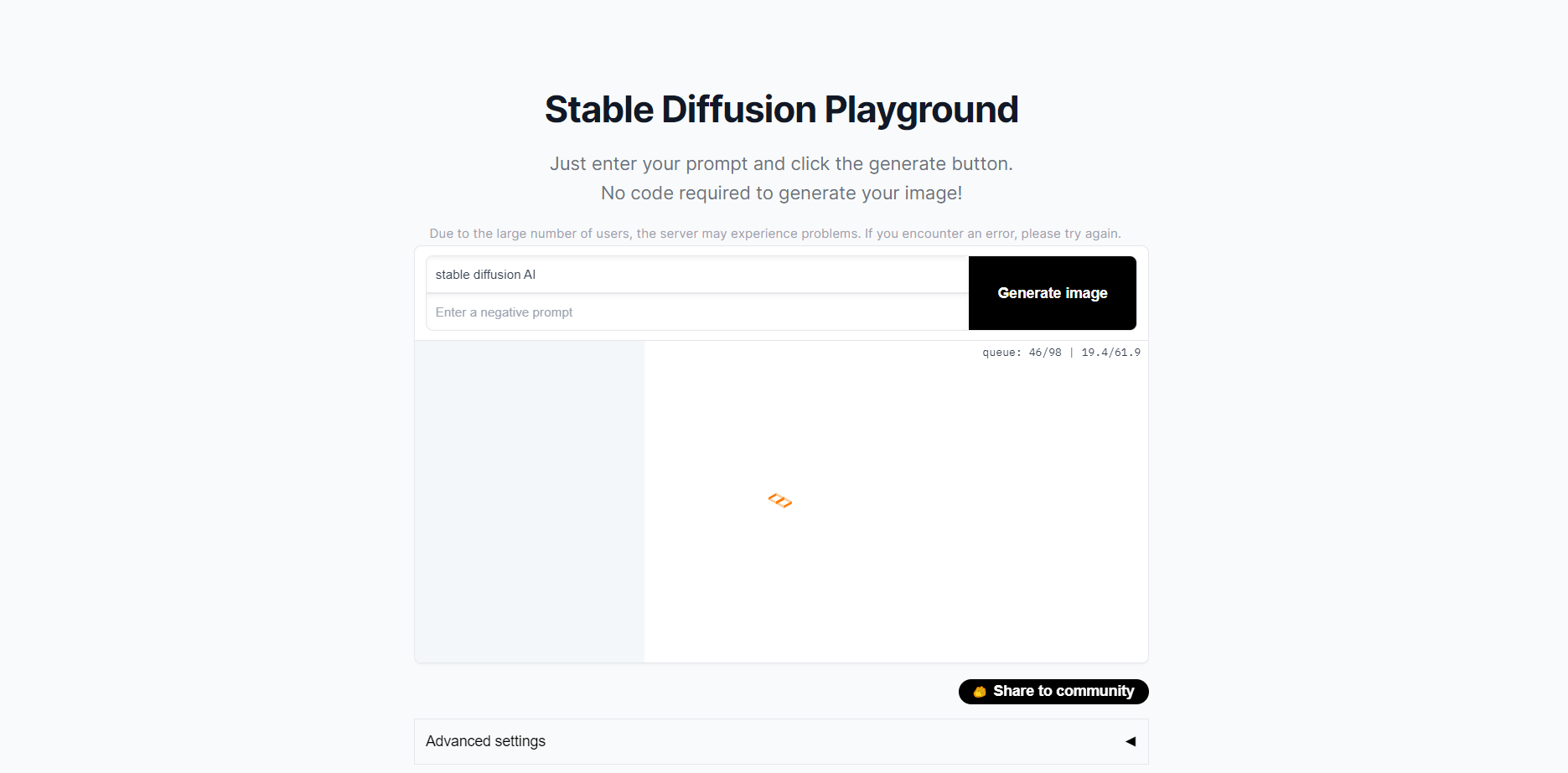 Stable Diffusion Playground landing page.