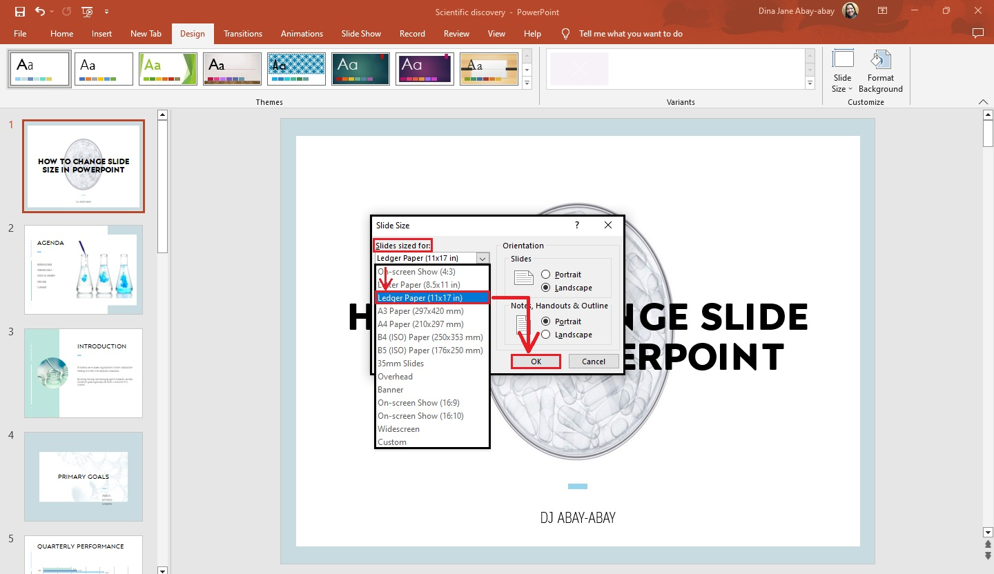 Select a slides sized you want to use in your PowerPoint presentation.