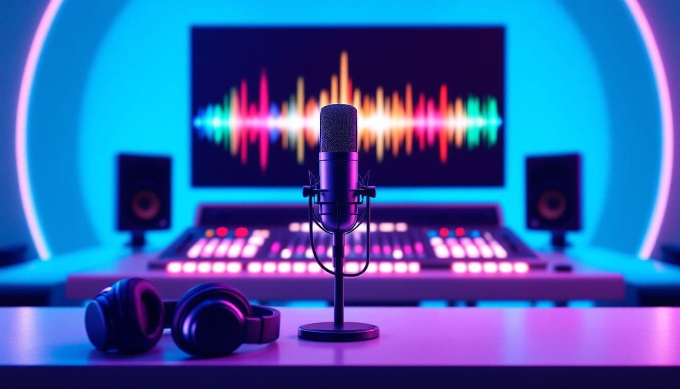 An audio workshop setup with microphones and recording equipment.