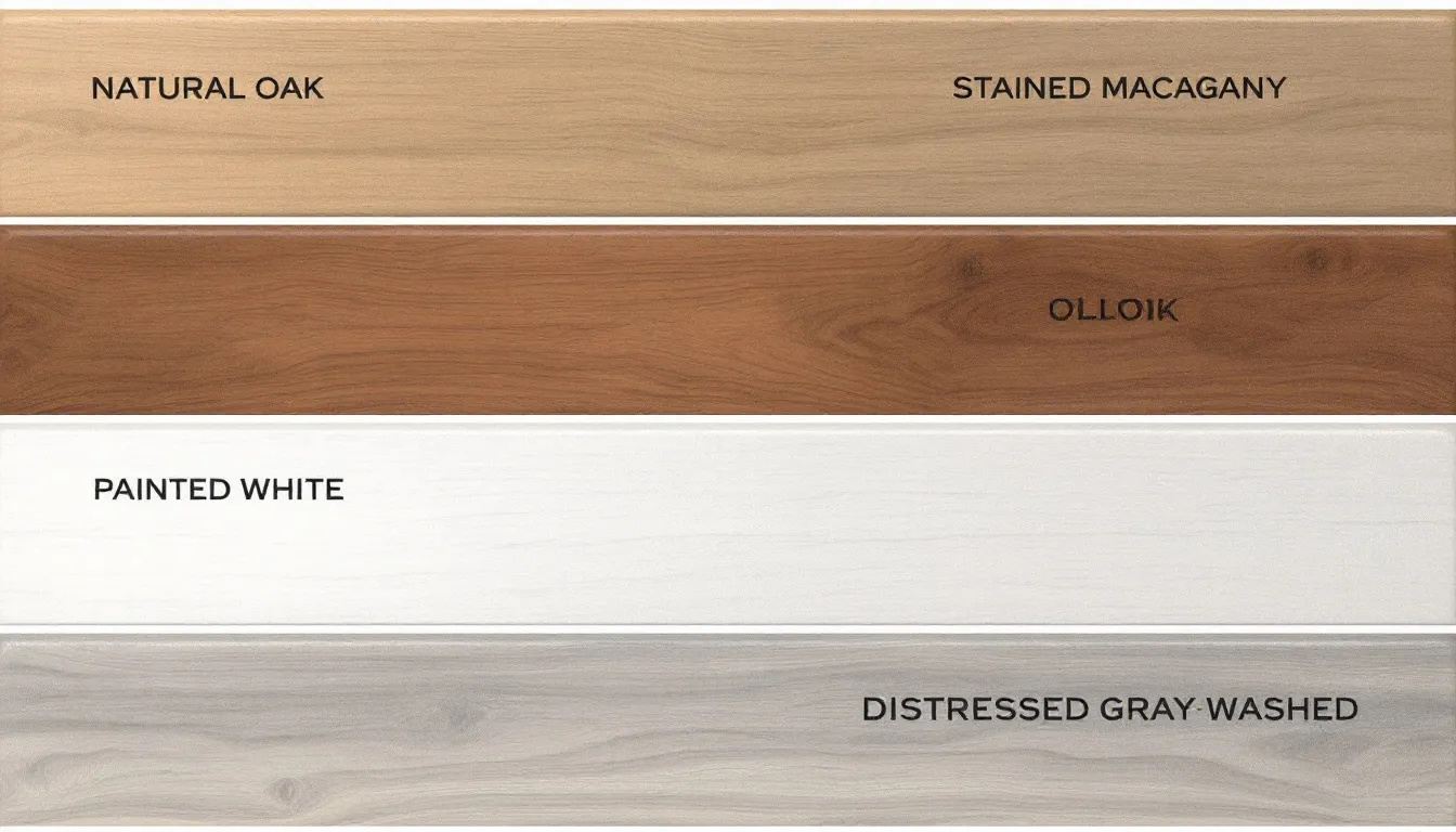 Een overzicht van verschillende kleur- en structuuropties voor houtlook kozijnen, waaronder onderhoudsarme kunststof kozijnen met een authentieke uitstraling en diverse houtnerfstructuren. Deze opties bieden een stijlvolle en duurzame keuze voor iedere woning.