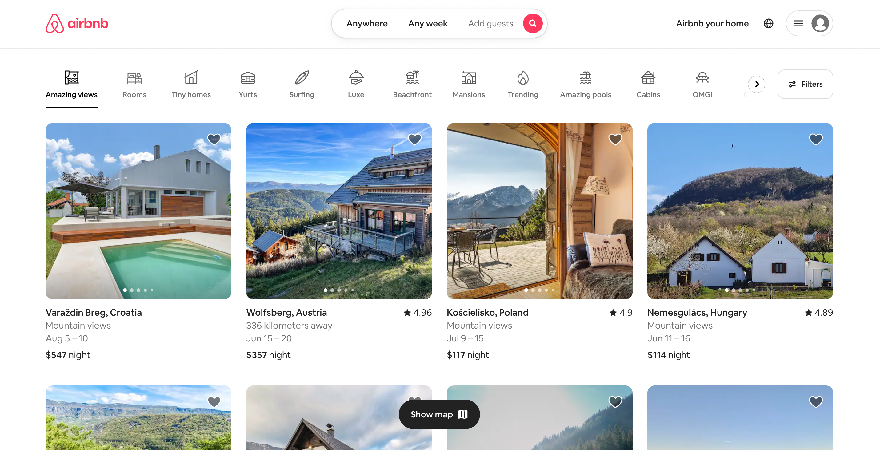 Airbnb is a great website. You can reach the different pages using the hamburger menu in the top right corner. Source: airbnb.com