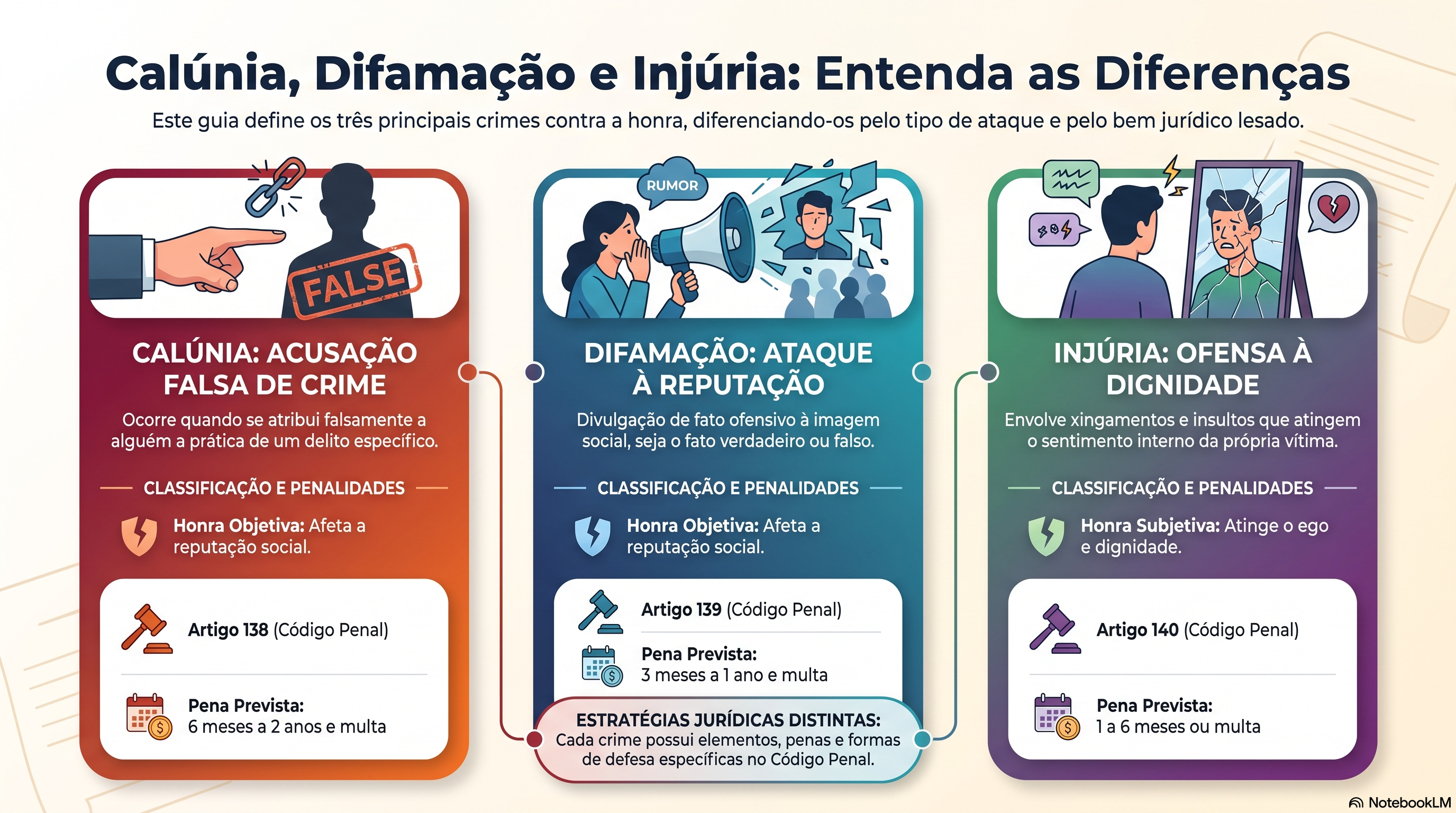 Qual a diferença entre calúnia, difamação e injúria?
