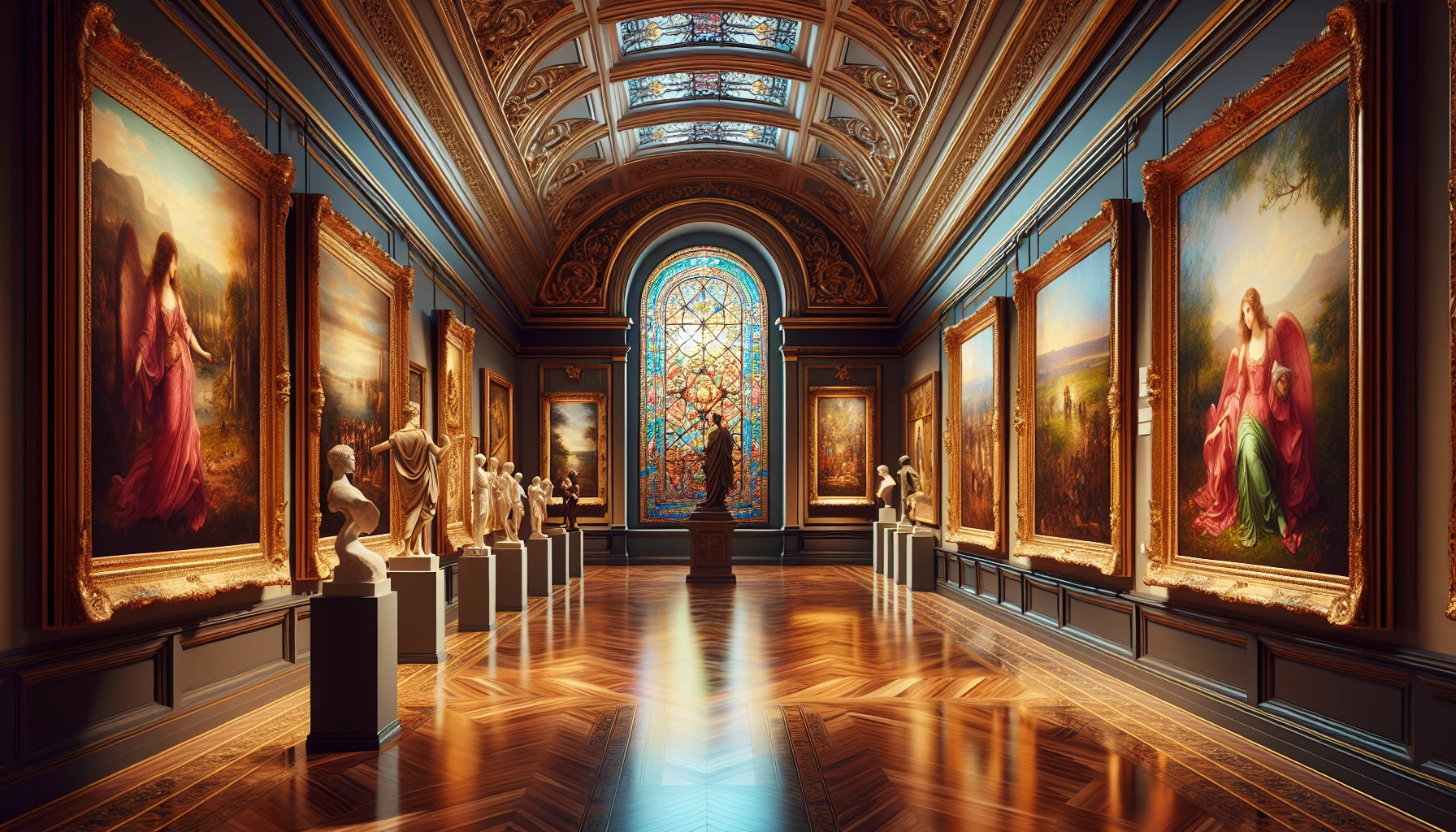 Fine art gallery with a variety of artworks on display