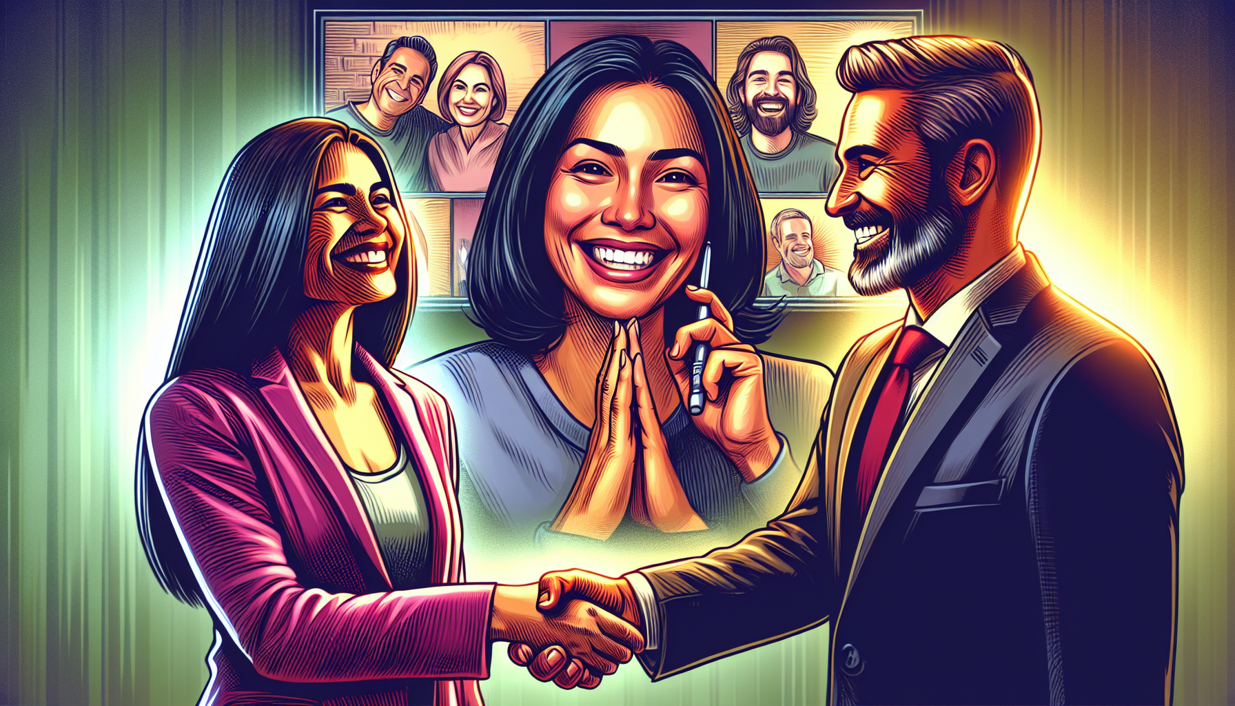 Illustration of a handshake between a customer and a business owner