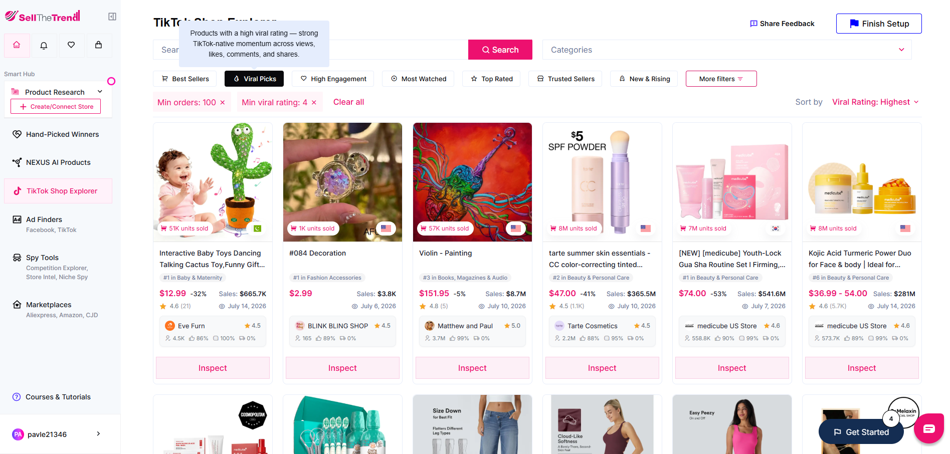 find viral picks using sell the trend