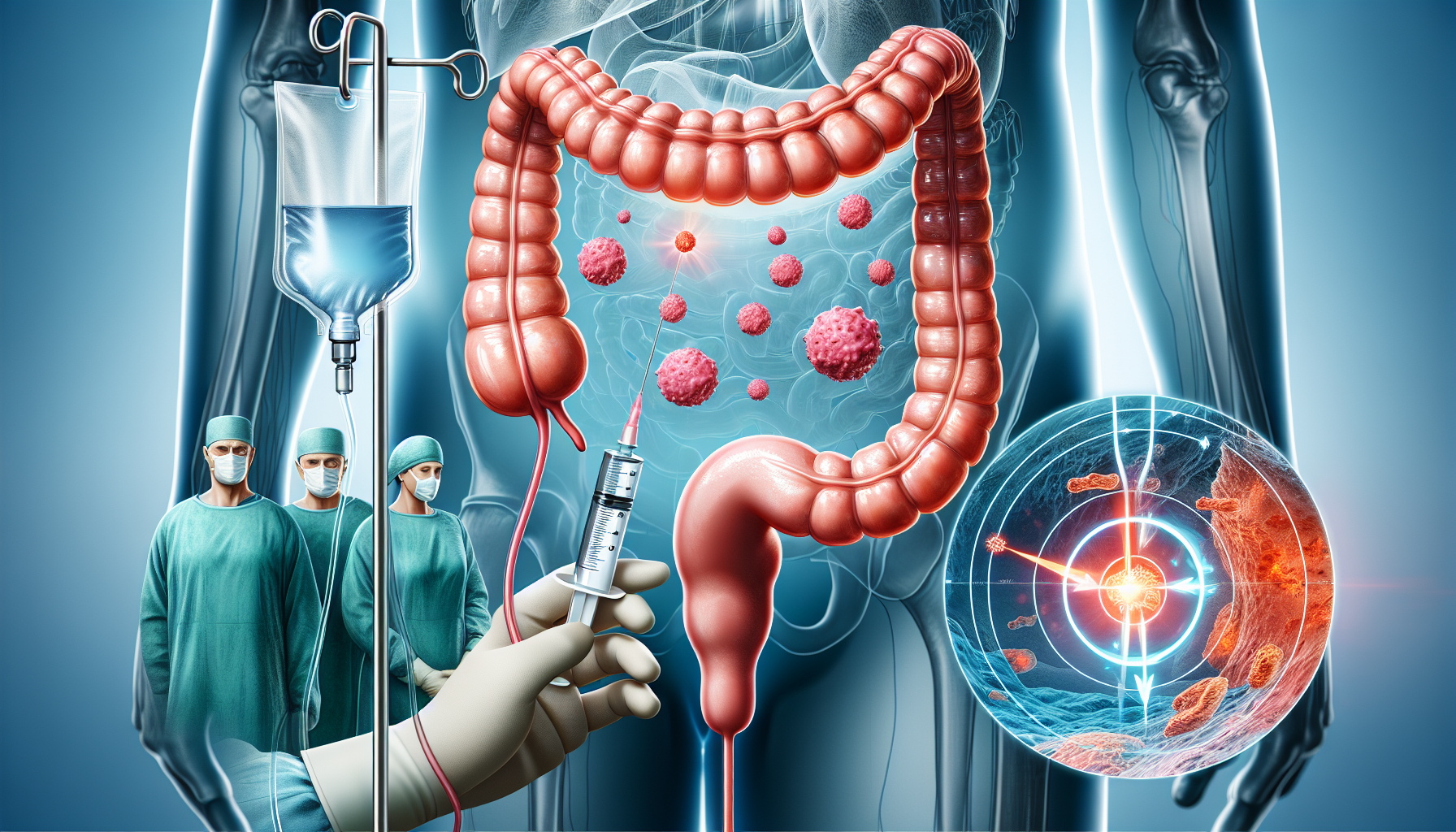 Illustration of a surgical procedure for metastatic colon cancer