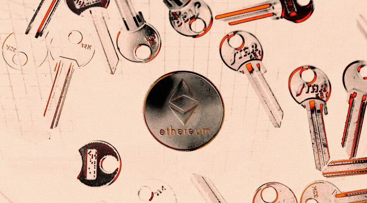 Illustration of Ethereum coin with different keys