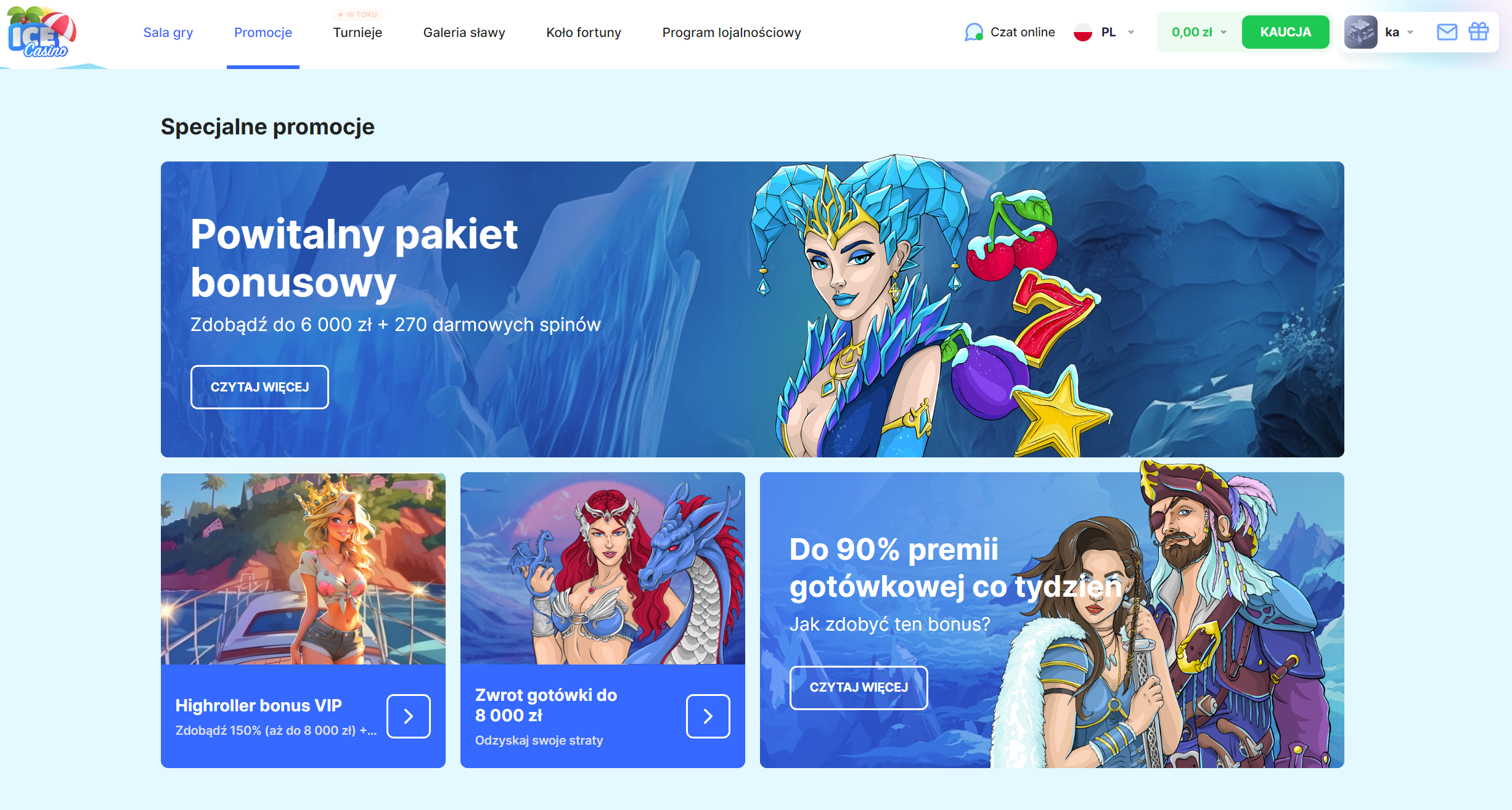 W Casino Ice na zarejestrowanych graczy czekają atrakcyjne bonusy
